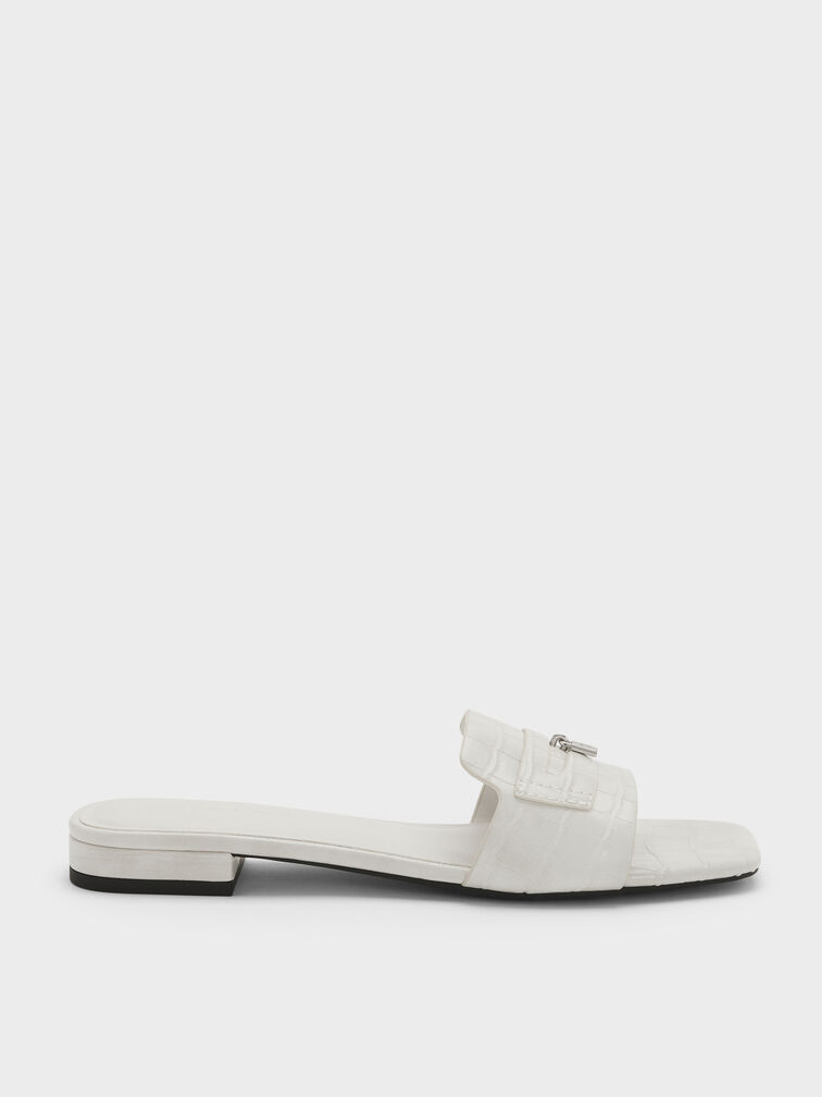 Griselda Croc-Effect Slide Sandals, Animal Print White, hi-res