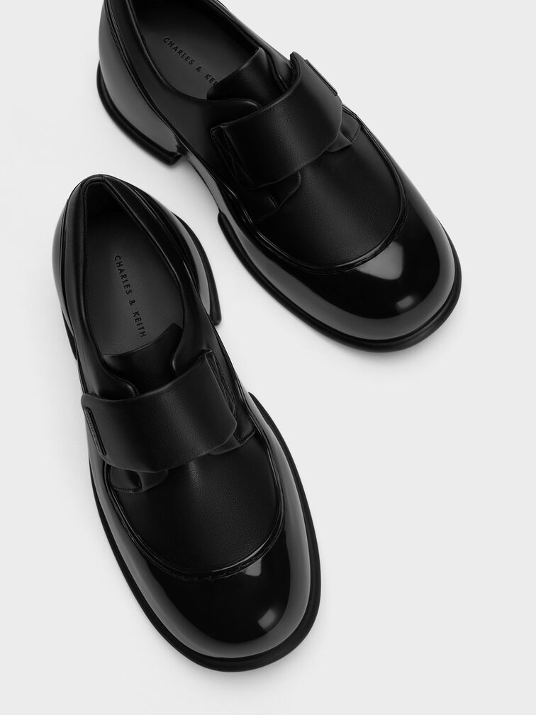 Black Pixie Patent Platform Loafers - CHARLES & KEITH MY