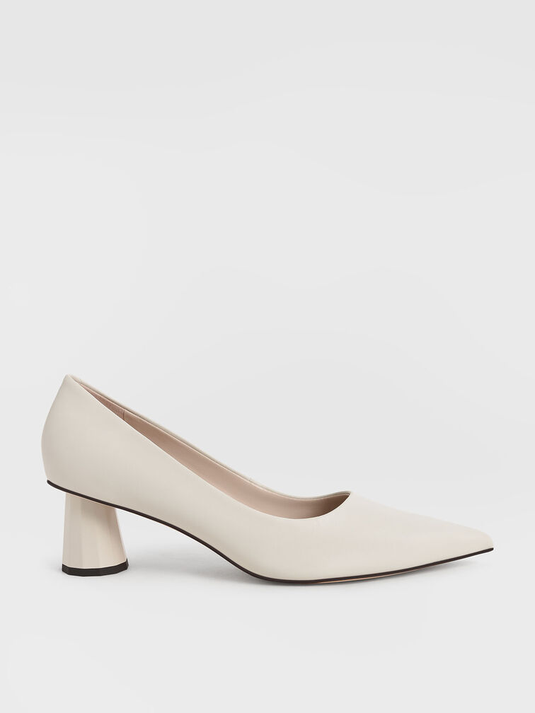 Cone Heel Pointed-Toe Pumps, Chalk, hi-res