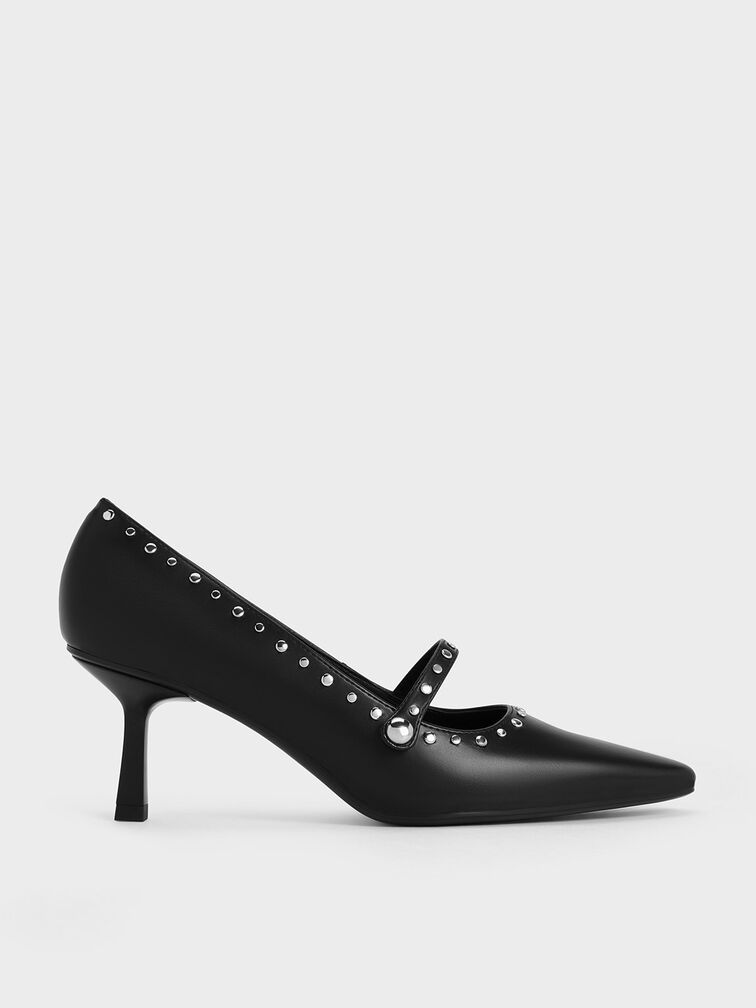 Studded Mary Jane Pumps, Black, hi-res