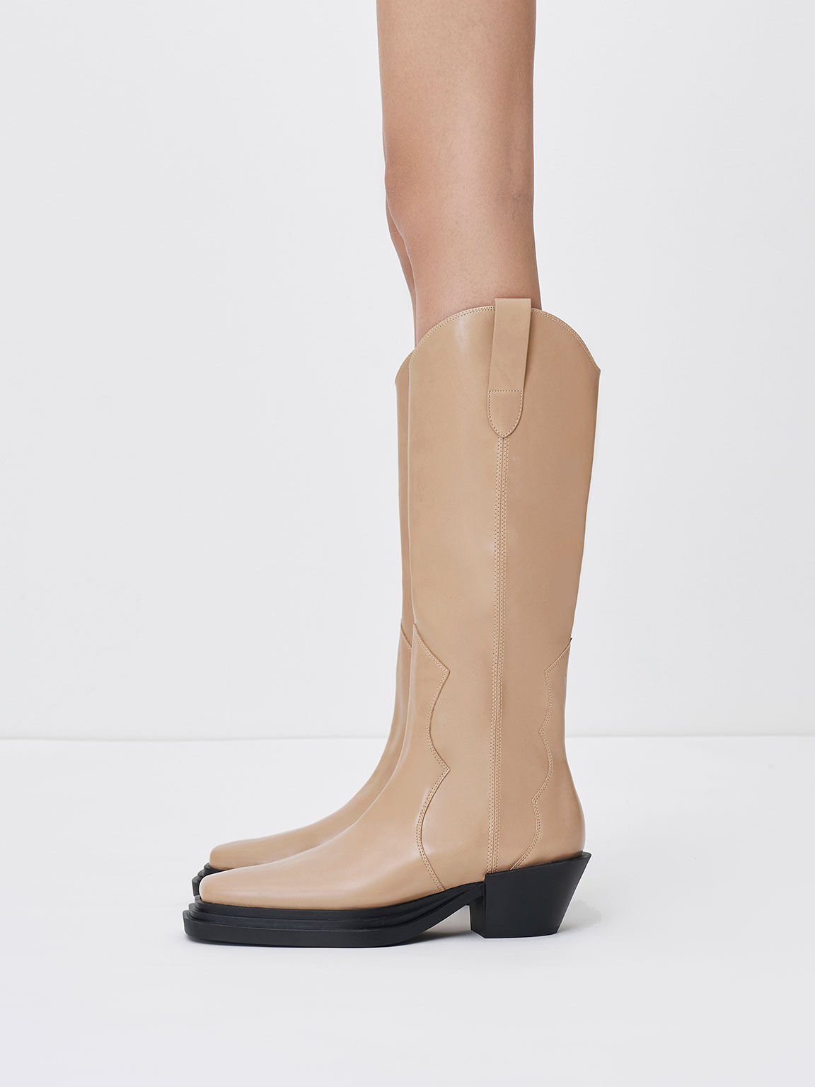 Knee-High Cowboy Boots, Sand, hi-res