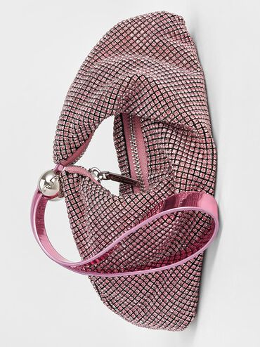Bolso de doble uso con adornos de cristal, Rosa, hi-res
