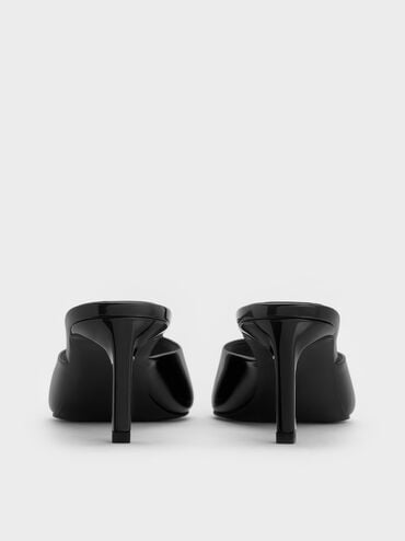 Patent Pointed Peep-Toe Heeled Mules, Black Patent, hi-res