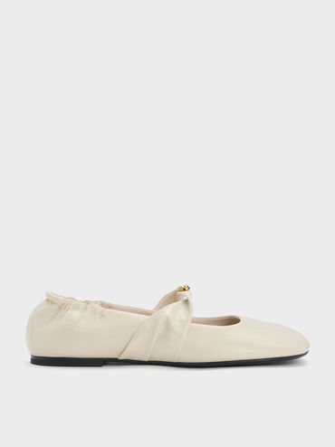 Metallic-Accent Twist-Strap Mary Jane Flats, Chalk, hi-res