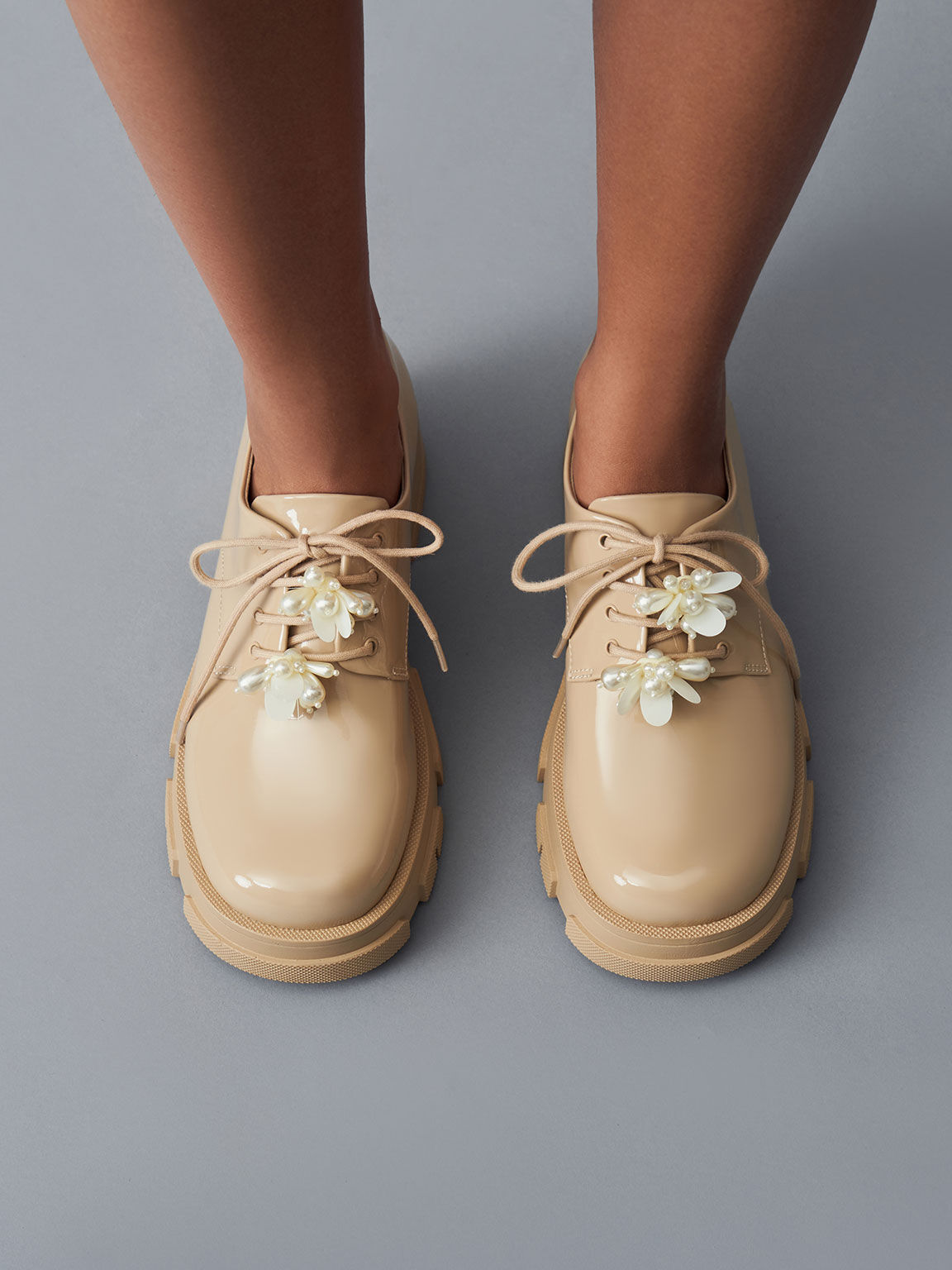 Hayden Bead-Embellished Patent Oxfords, Nude, hi-res
