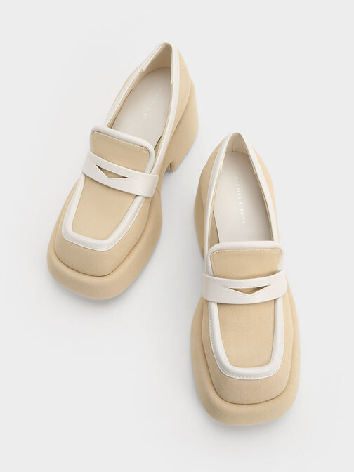 Leni Canvas Platform Loafers, Beige, hi-res