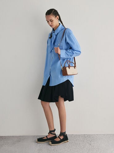 Bolso alargado Sammie de lona con asas anudadas, Lona gris pardo, hi-res