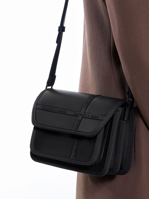 Avenue Contrast-Trim Crossbody Bag, Black, hi-res