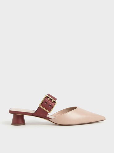 Sepphe Satin Grommet Buckle Mules, Brick, hi-res