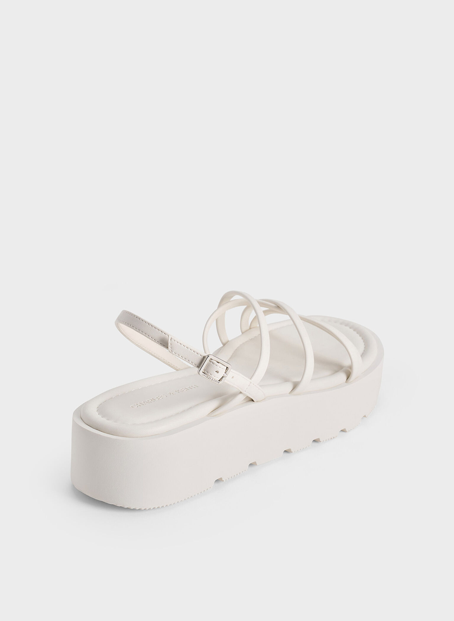 Strappy Ridged-Sole Flatform Sandals, White, hi-res