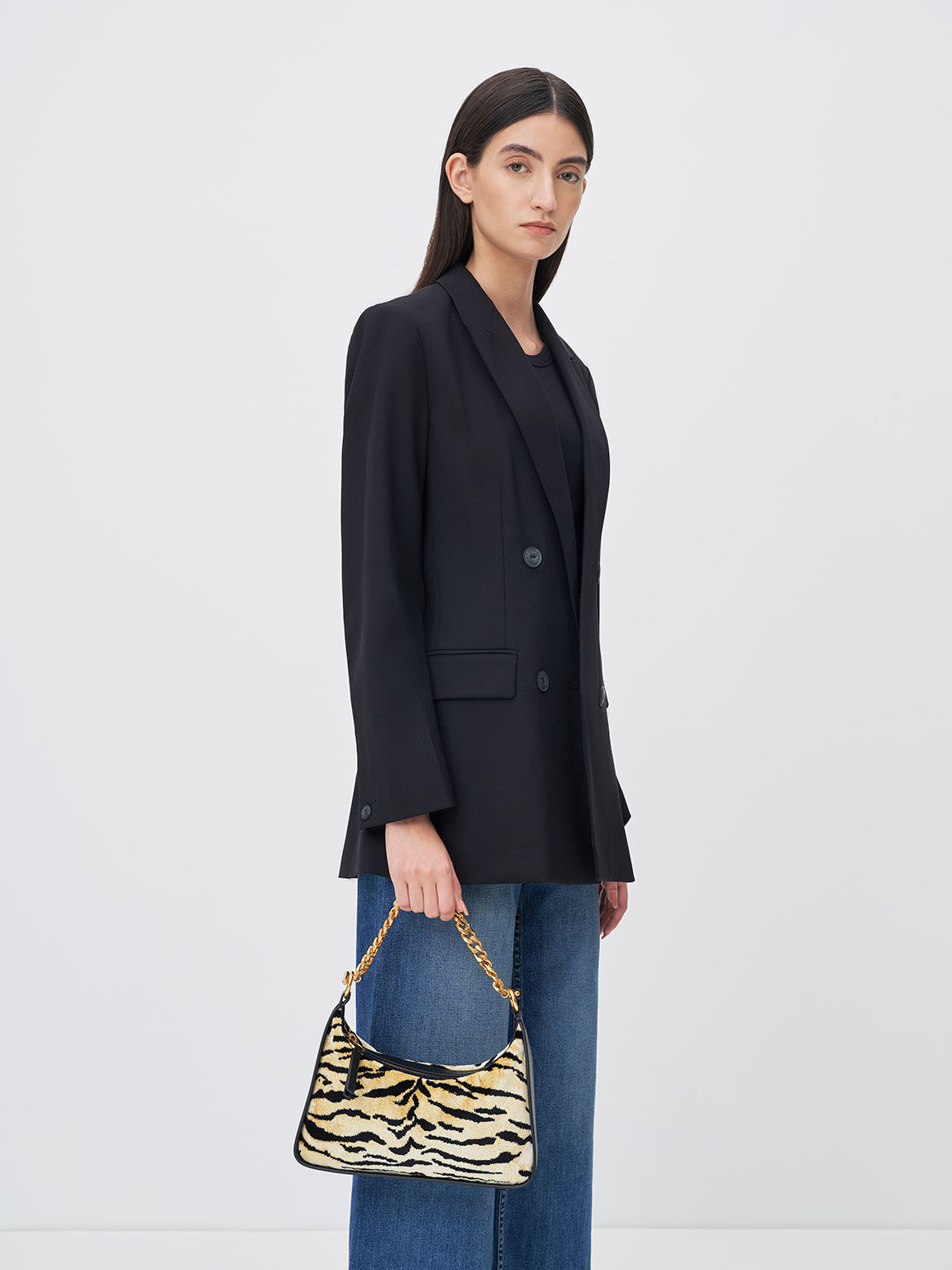 Minta Tiger Print Chain-Link Hobo Bag, Multi, hi-res