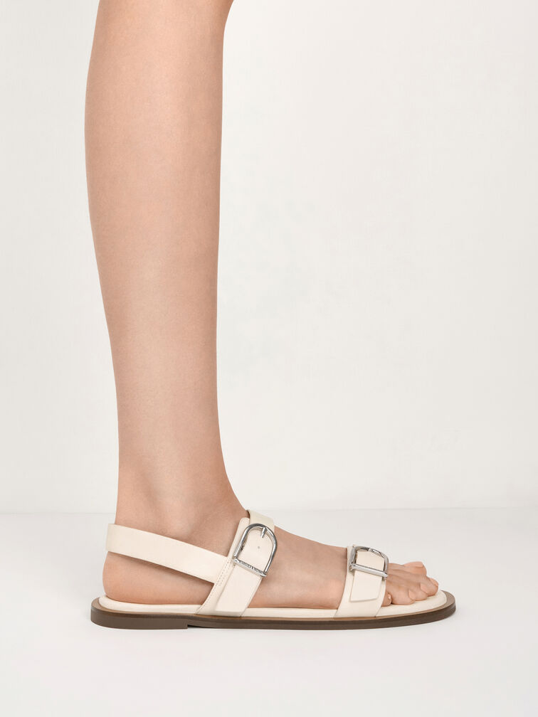 Double Buckle-Strap Slingback Sandals, Cream, hi-res