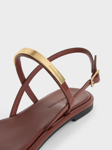 Patent Metallic-Accent Toe-Ring Slingback Sandals, Red, hi-res