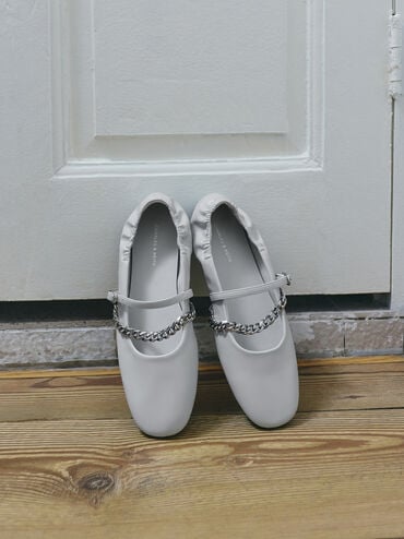 Georgie Chain Mary Jane Flats, Light Grey, hi-res