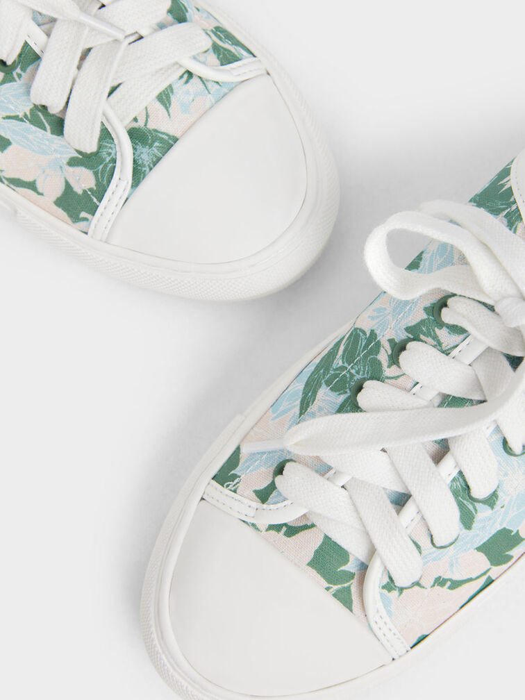 Linen Floral-Print Slip-On Sneakers, Multi, hi-res