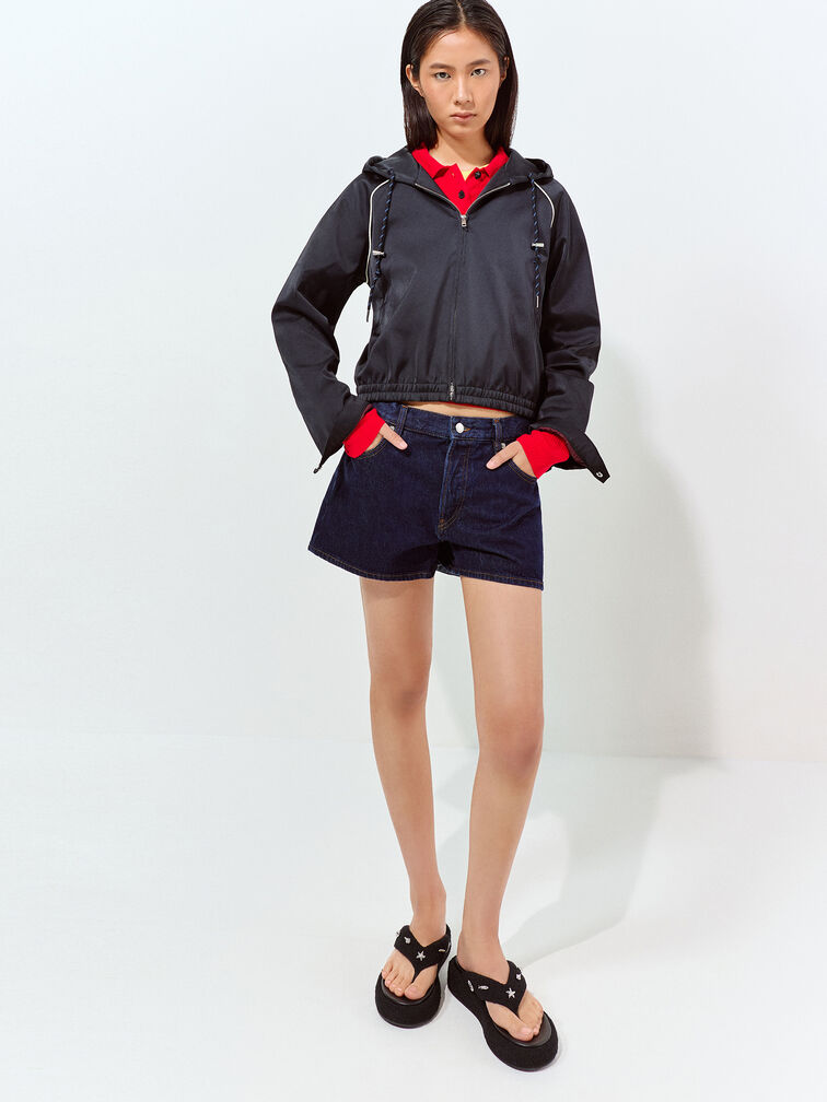 海洋風毛呢夾腳拖鞋, 黑色特別款, hi-res