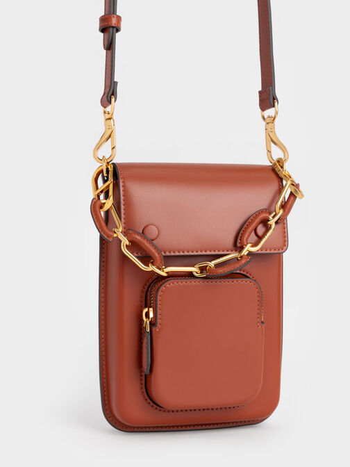 Amber Chain-Handle Long Crossbody Bag, Brick, hi-res