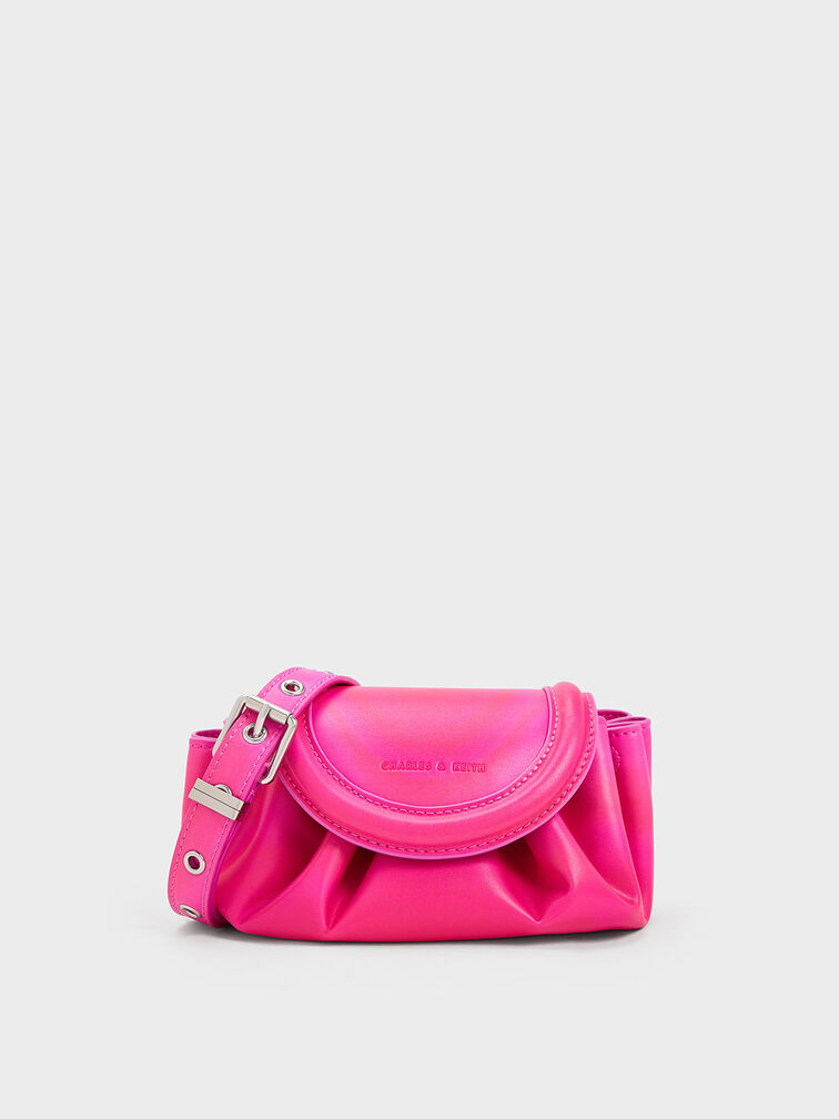 Mini Blossom Curved Flap Crossbody Bag - Pink