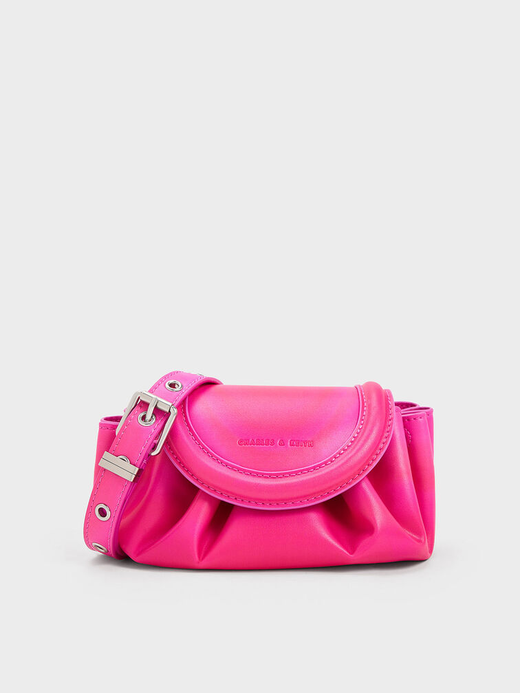 Mini Blossom Curved Flap Crossbody Bag - Pink