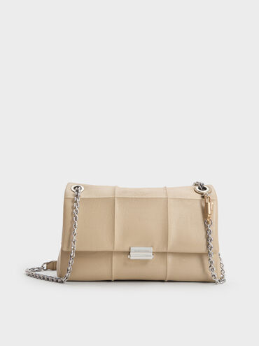 Delfina Quilted Chain-Strap Shoulder Bag, Sand Beige, hi-res
