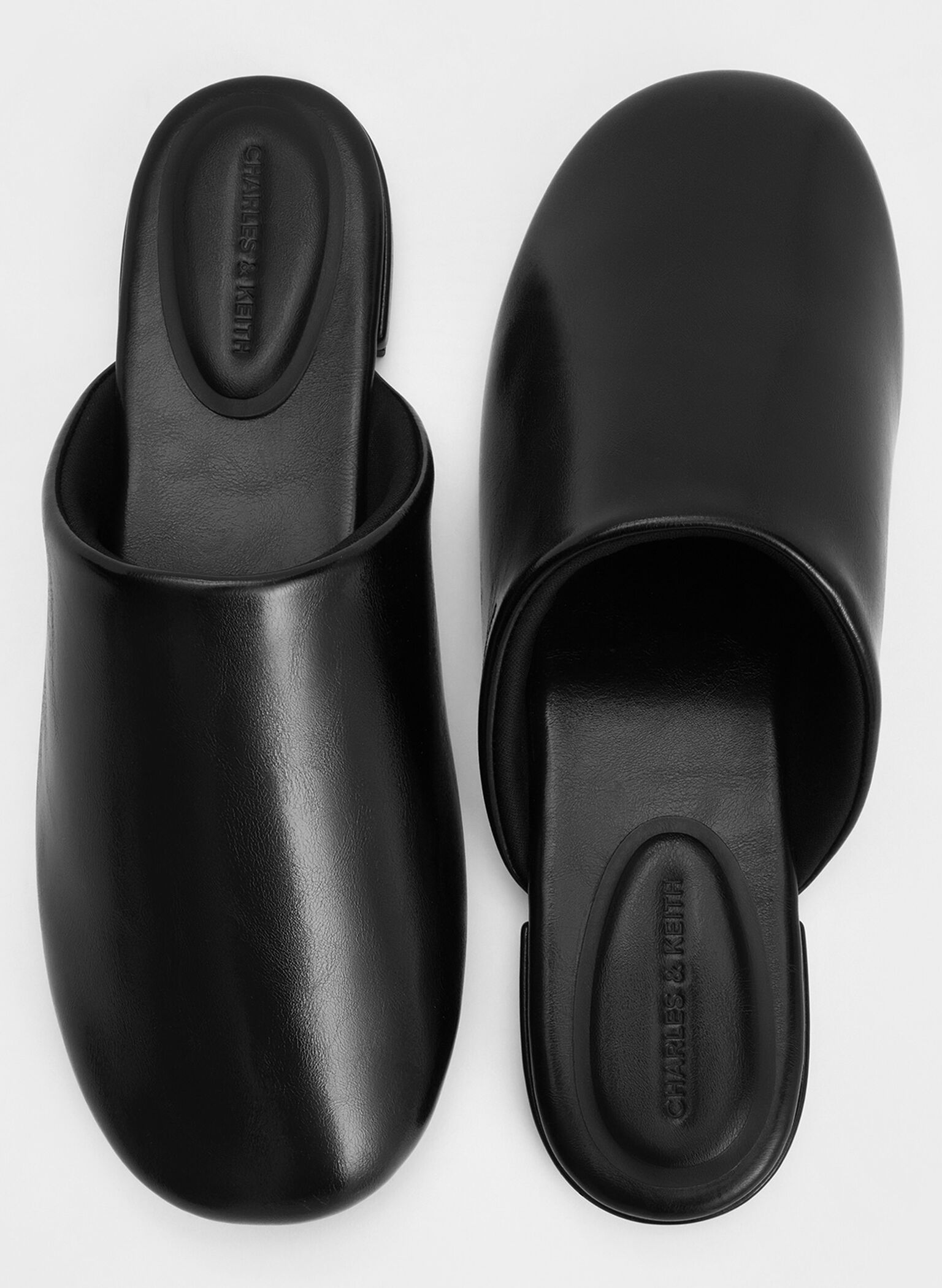 Padded Covered Flat Mules, Black, hi-res