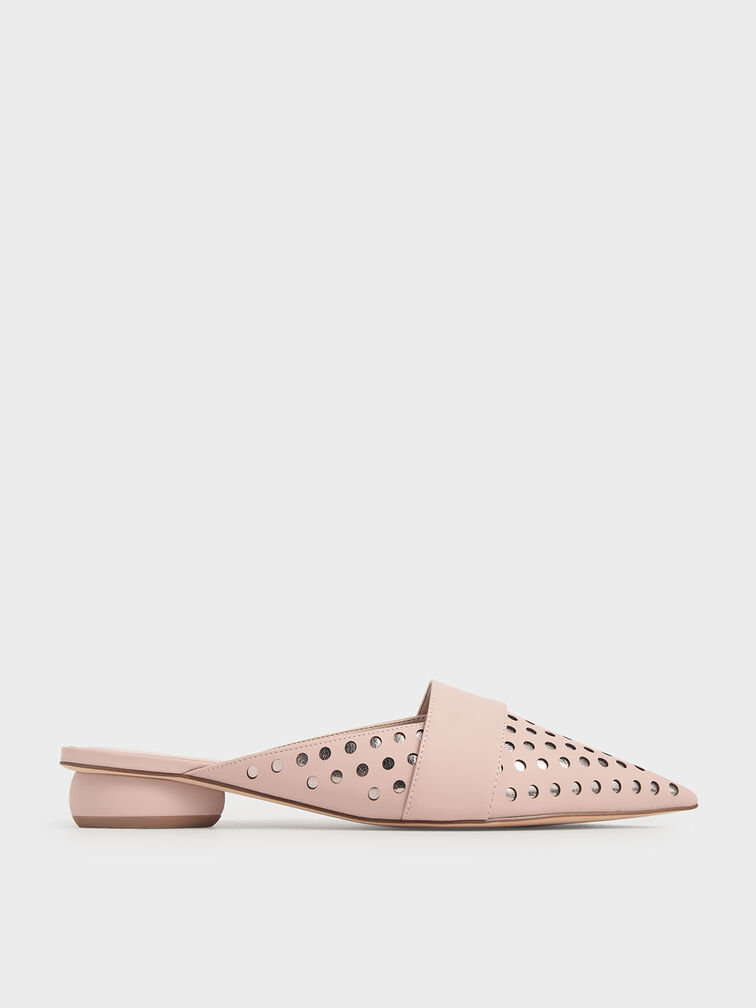 Laser-Cut Pointed Toe Mules, Nude, hi-res