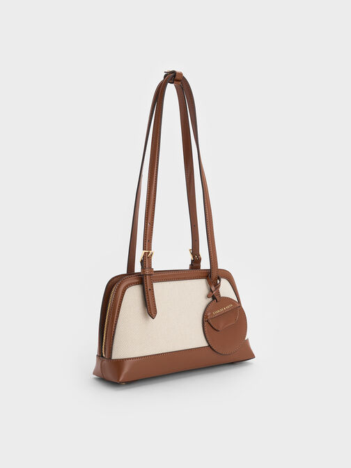 Bolso Enola de lona bicolor con asa alargada, Marrón chocolate, hi-res