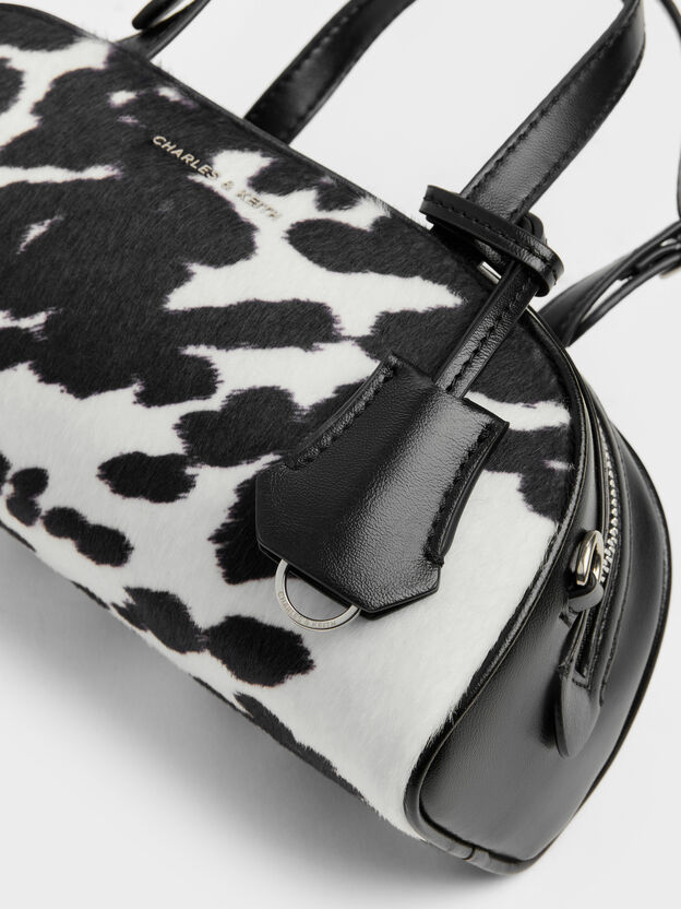 Vega Furry Cow-Print Elongated Bowling Bag, Multi, hi-res