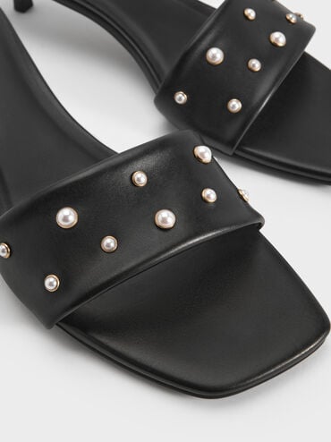 Susie Pearl-Embellished Square-Toe Kitten-Heel Mules, Black, hi-res