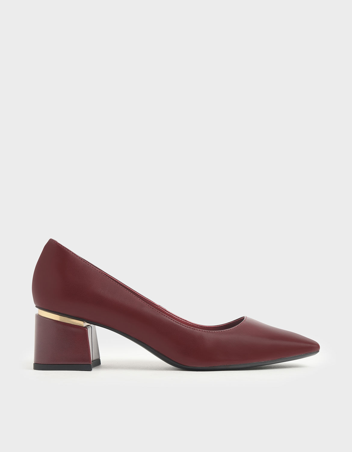 Red Metal Accent Block Heel Pumps 