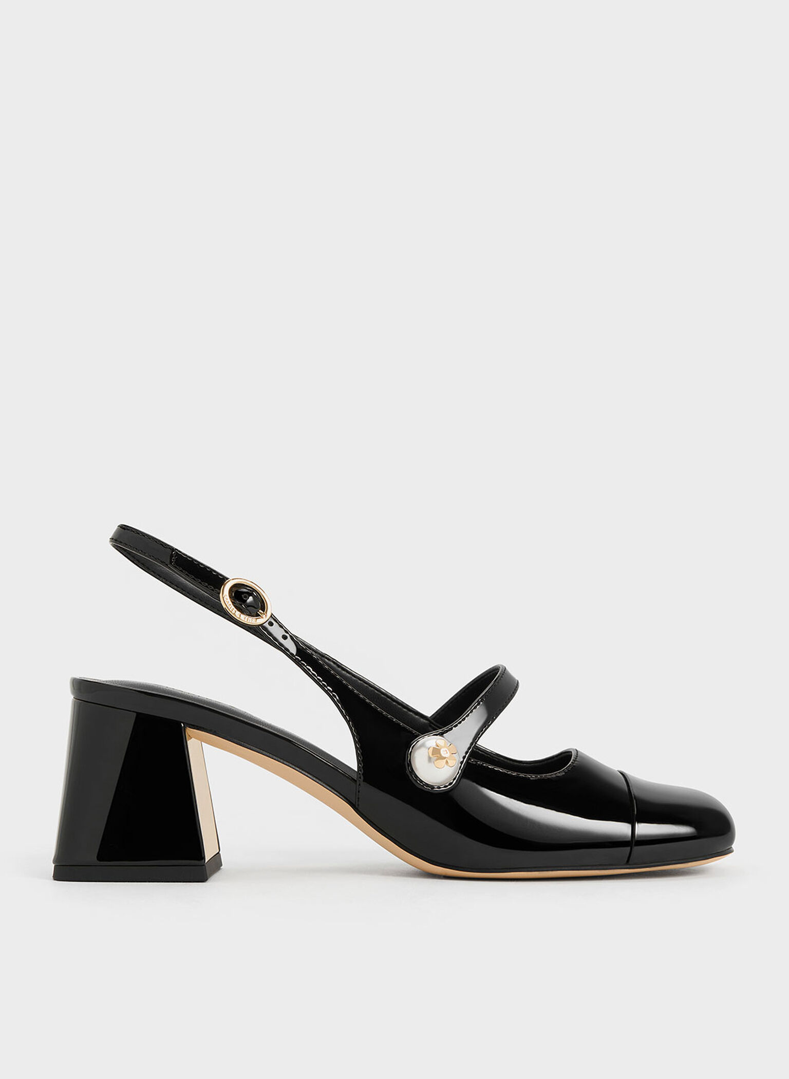 Aeryn Patent Pearl-Embellished Slingback Pumps, Black Patent, hi-res