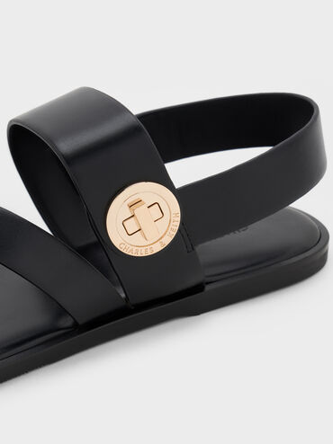 Yara Turn Lock Strappy Sandals, Black, hi-res