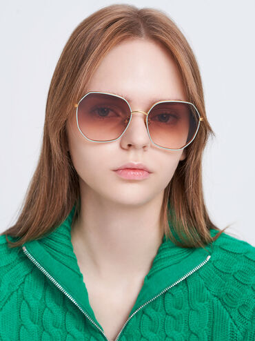 Tinted Geometric Sunglasses, Mint Green, hi-res