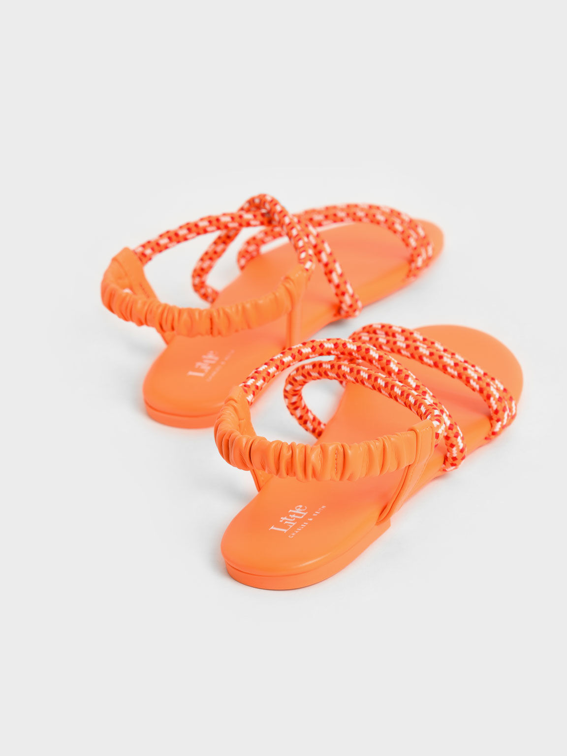 Girls' Printed-Rope Slingback Sandals, Orange, hi-res