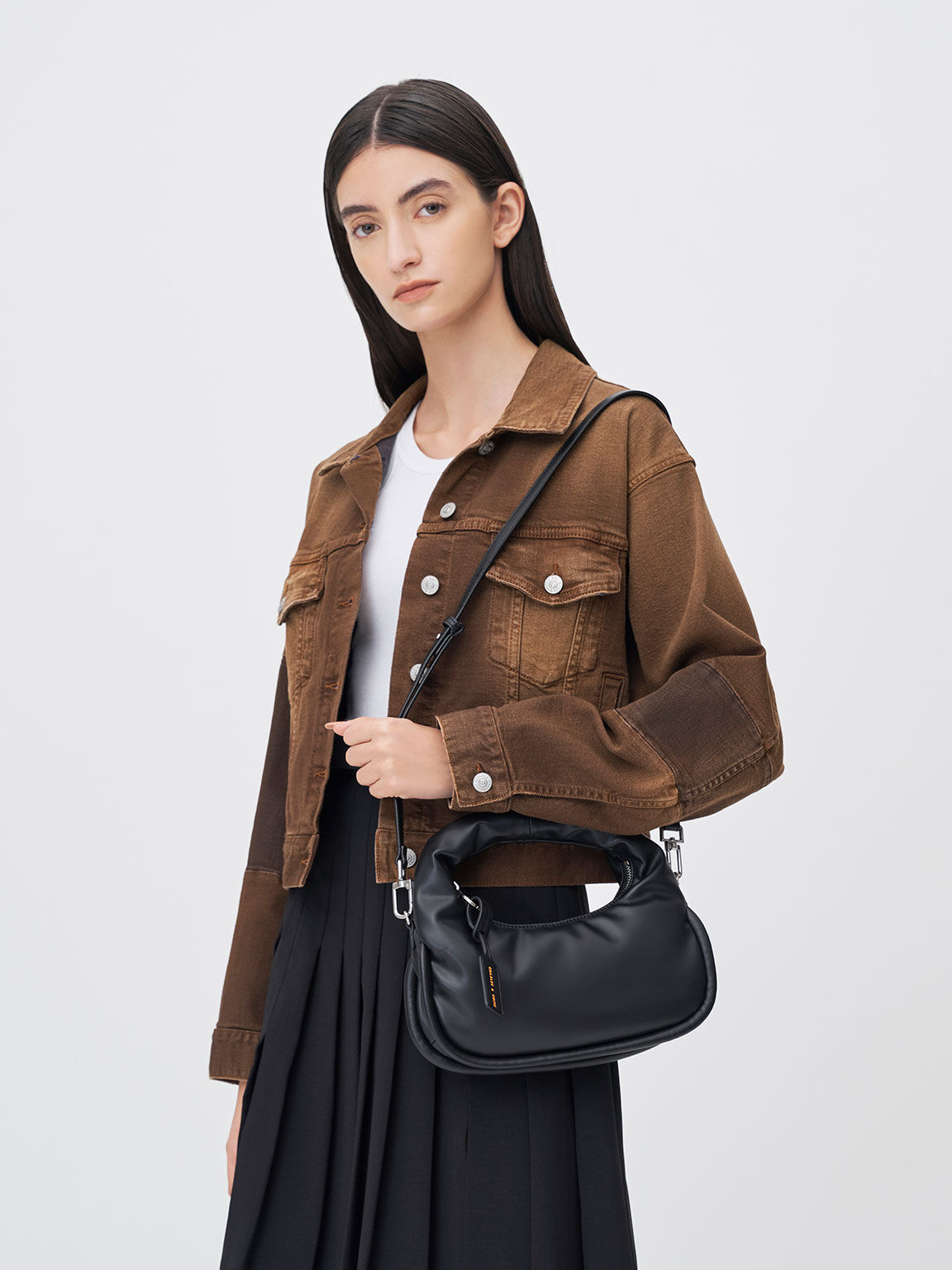 Yama Crescent Hobo Bag, Black, hi-res