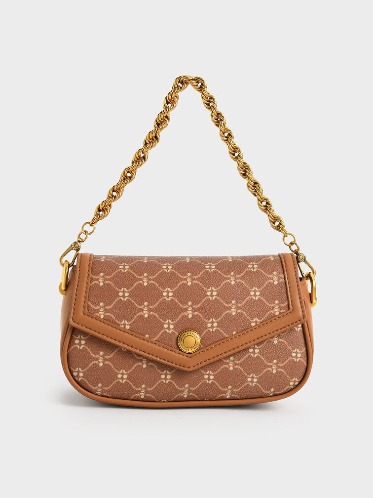 Este Chain Handle Printed Bag, Chocolate, hi-res