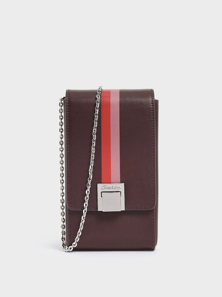 Striped Elongated Leather Crossbody Bag, Prune, hi-res