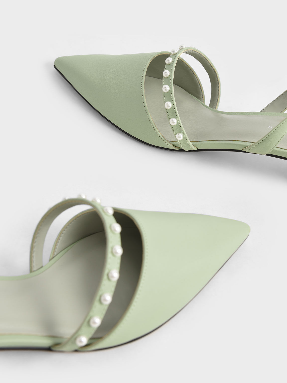 Pearl-Embellished Slingback Pumps, Sage Green, hi-res