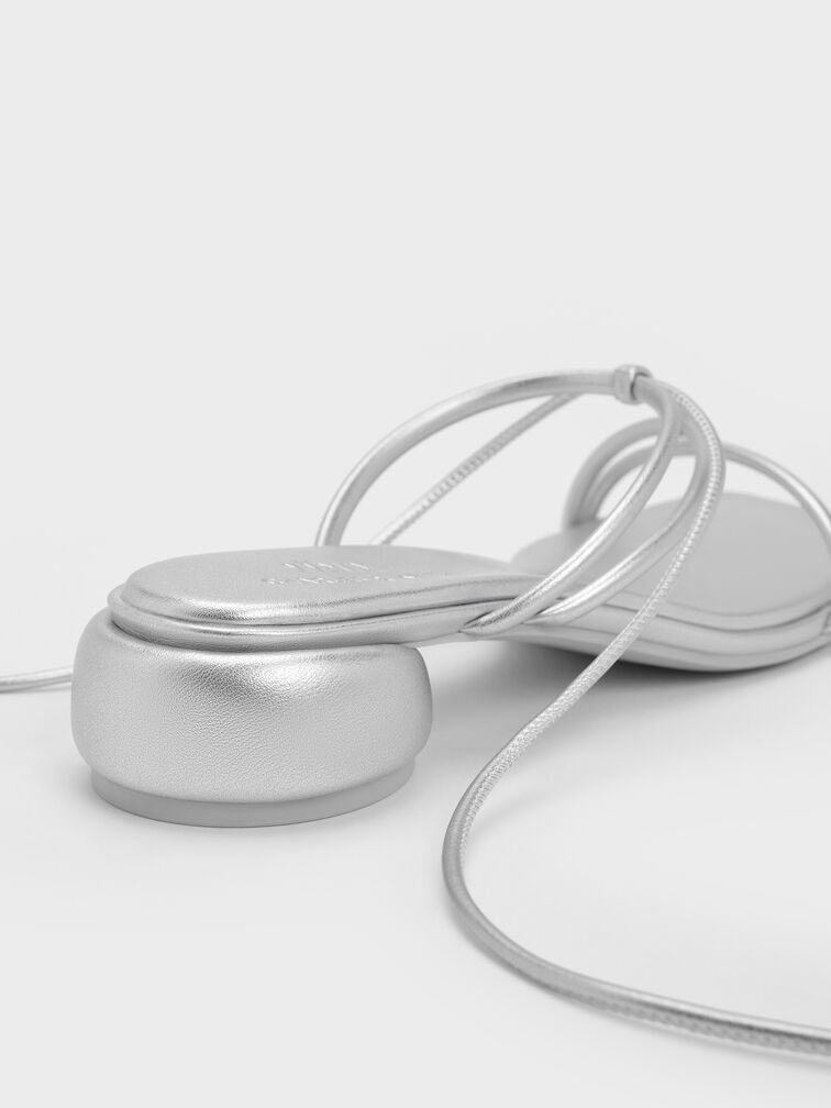 Strappy Tie-Around Sandals & Fruit Charms Set, Silver, hi-res