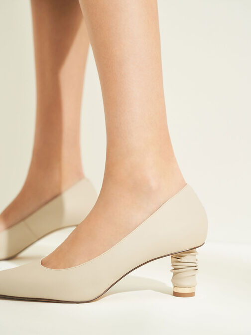 Cylindrical Heel Pointed Toe Pumps, Taupe, hi-res
