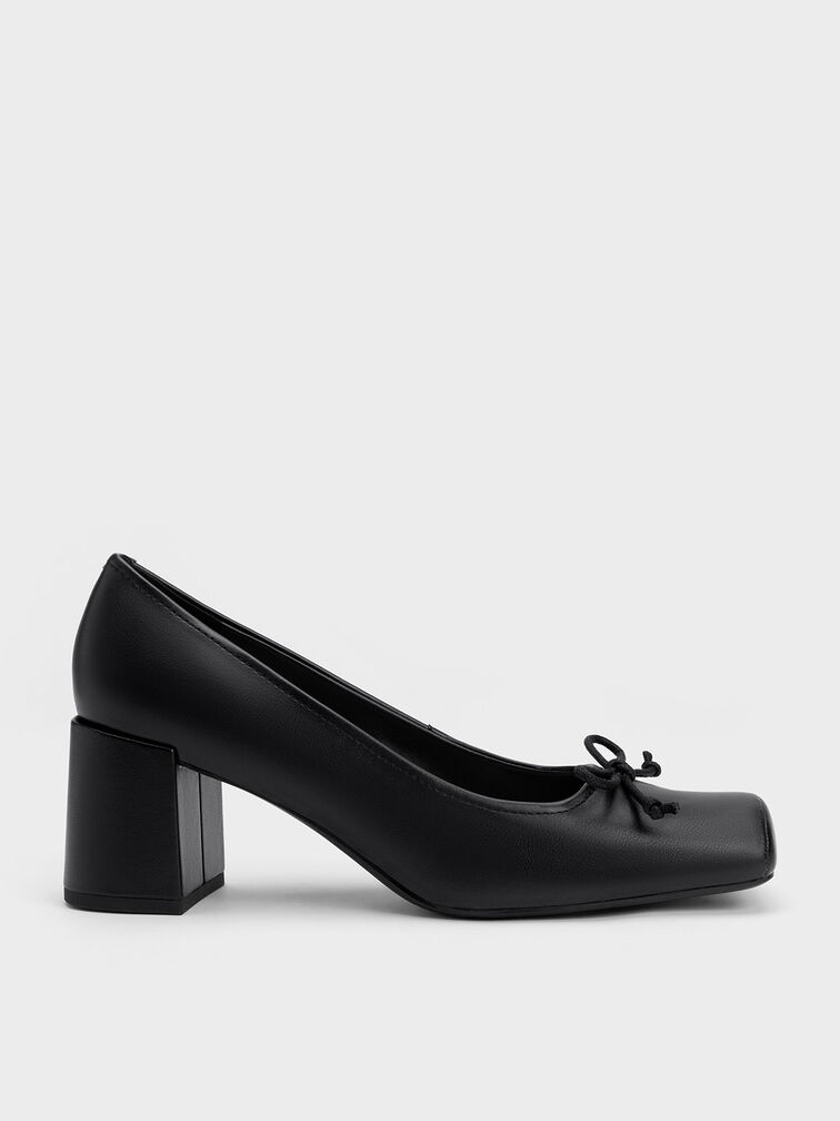 Bow Square-Toe Pumps, Black, hi-res