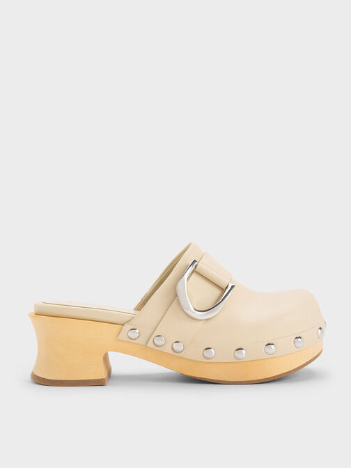 Gabine Studded Leather Clogs, Chalk, hi-res