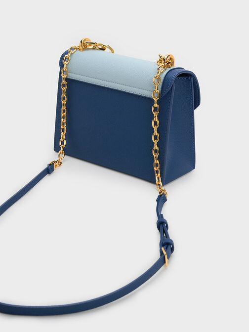 Front Flap Chain Handle Crossbody Bag, Navy, hi-res