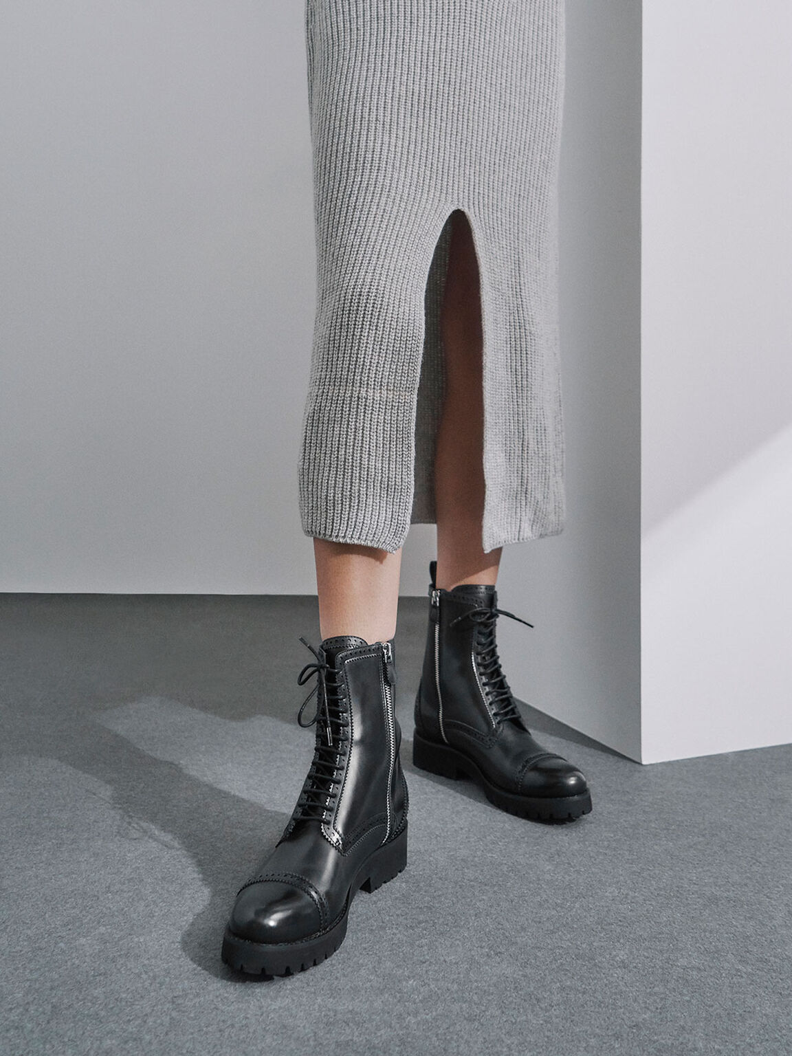 Brogue Ankle Boots, Black, hi-res