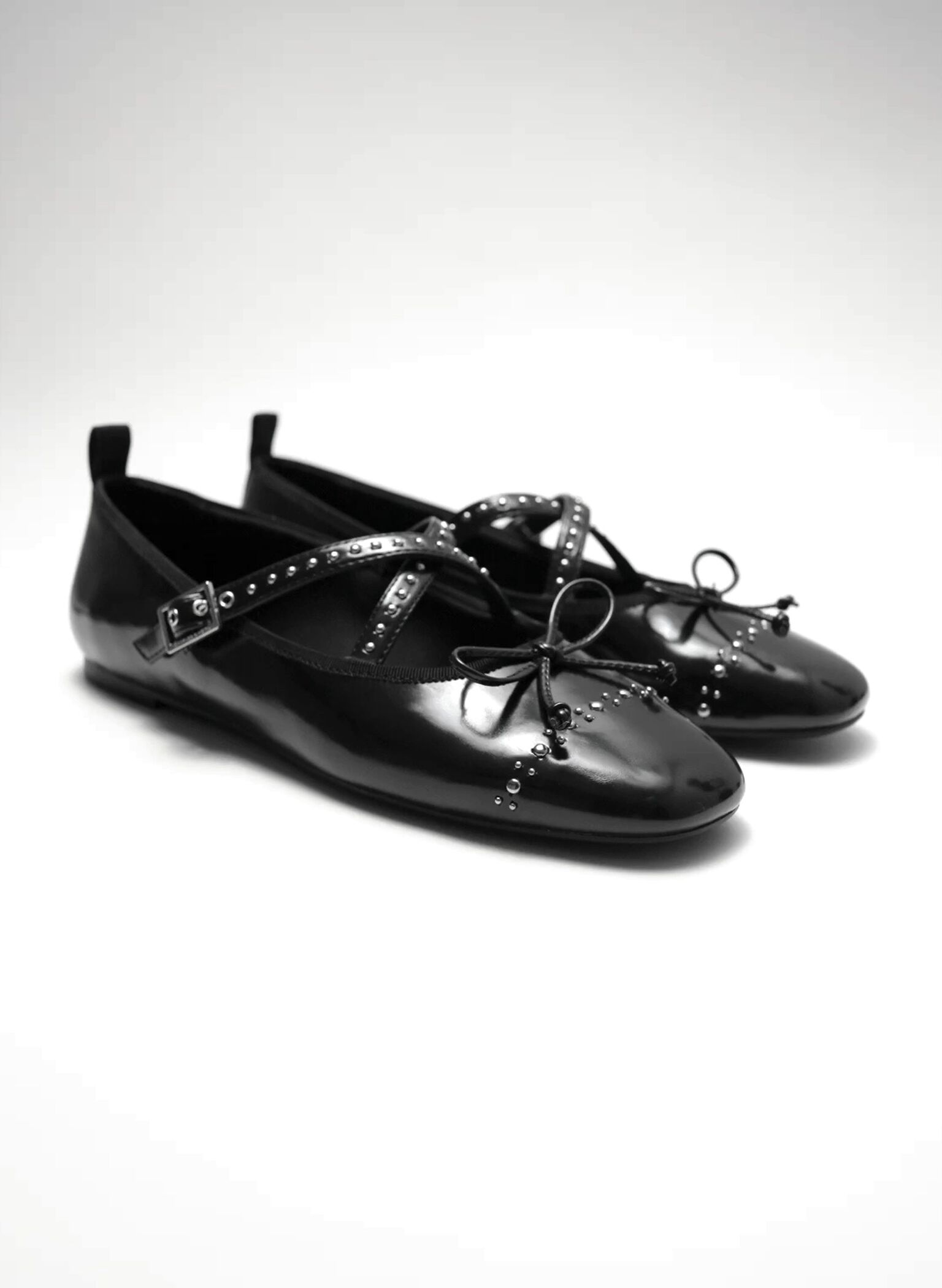 Studded Crossover-Strap Mary Jane Flats, Black Box, hi-res