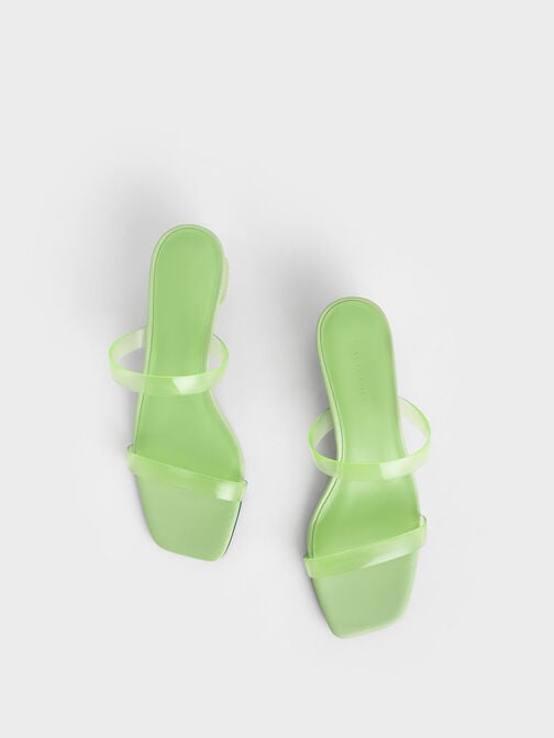 Double Strap See-Through Mules, Green, hi-res