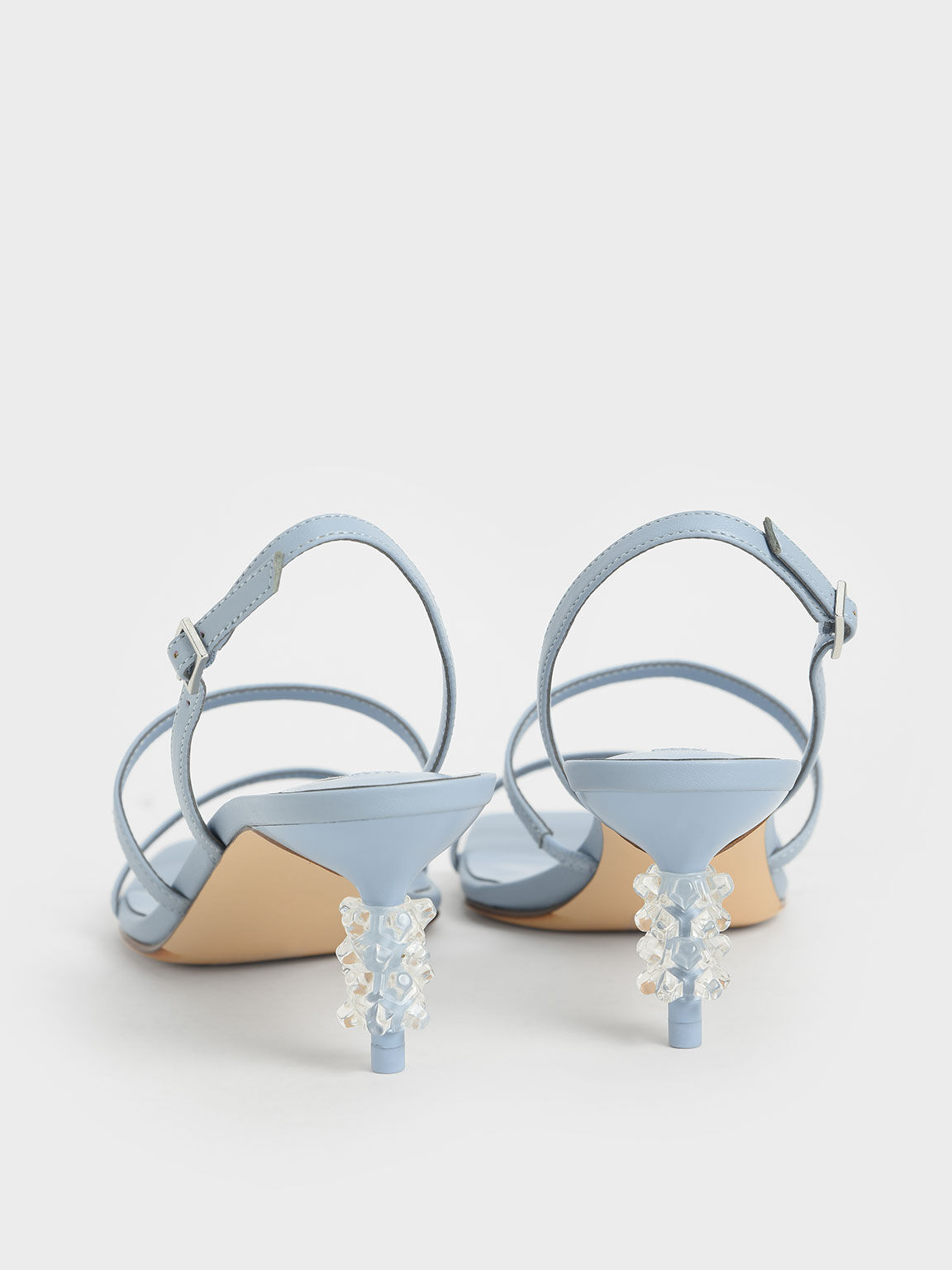 Geometric Heel Strappy Sandals, Light Blue, hi-res