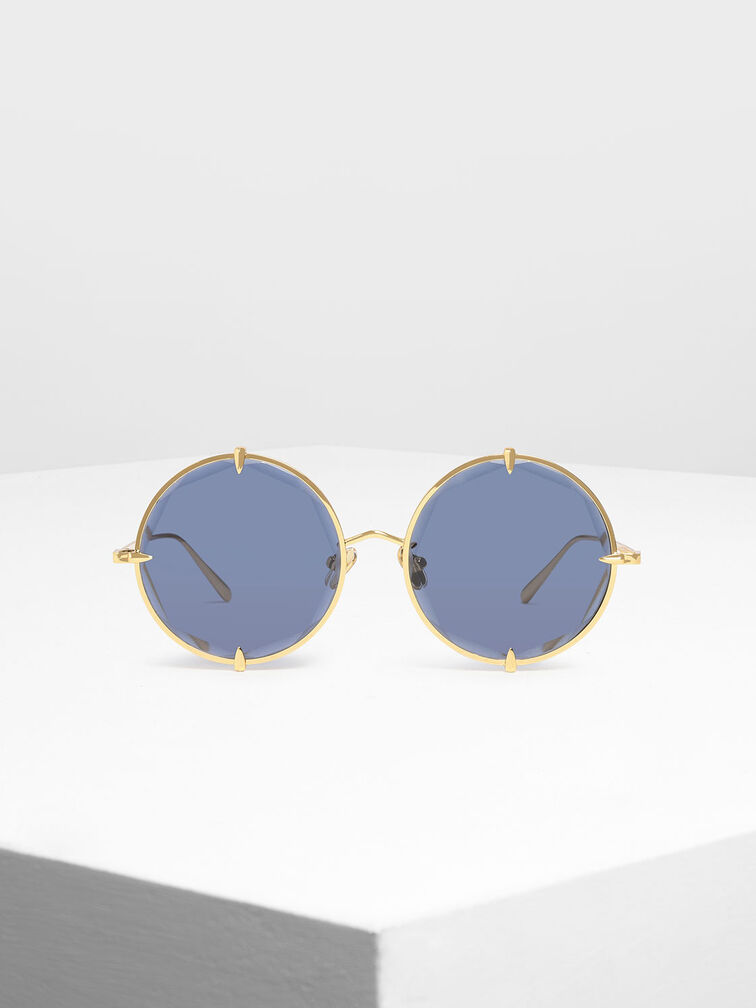 Round Wire Frame Skinny Sunglasses, Blue, hi-res