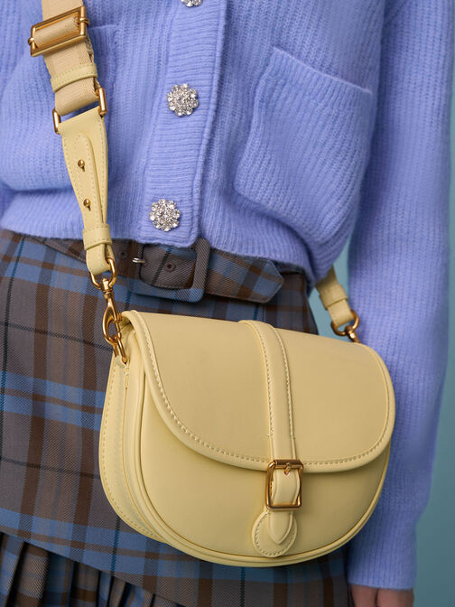 Flora Belted Saddle Bag, Yellow, hi-res