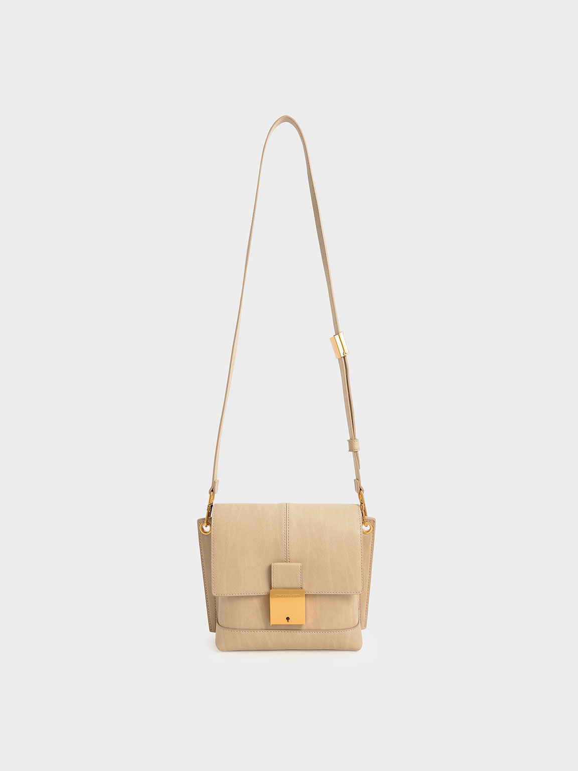 Juniper Metallic Push-Lock Crossbody Bag, Beige, hi-res